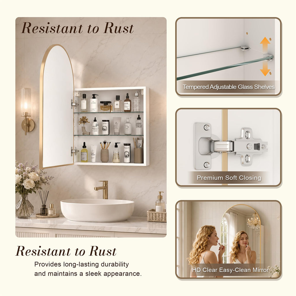 Medicine Cabinet Mirror, Surface Mount for Small Bathroom, 20x32 Inch