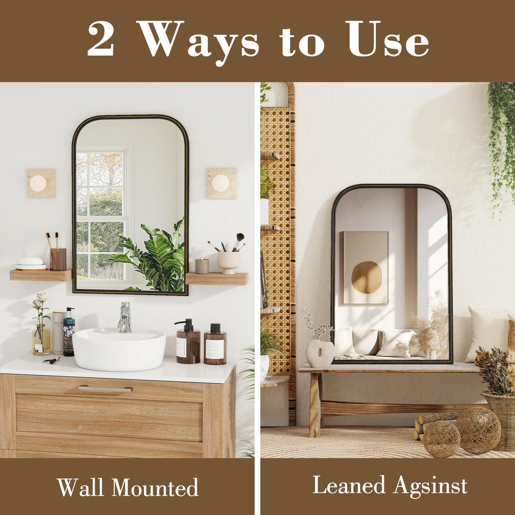24x36 Rounded Rectangular Wall Mirror, Decorative Bathroom Mirror, Traditional Vintage Wall Mounted Mirror with