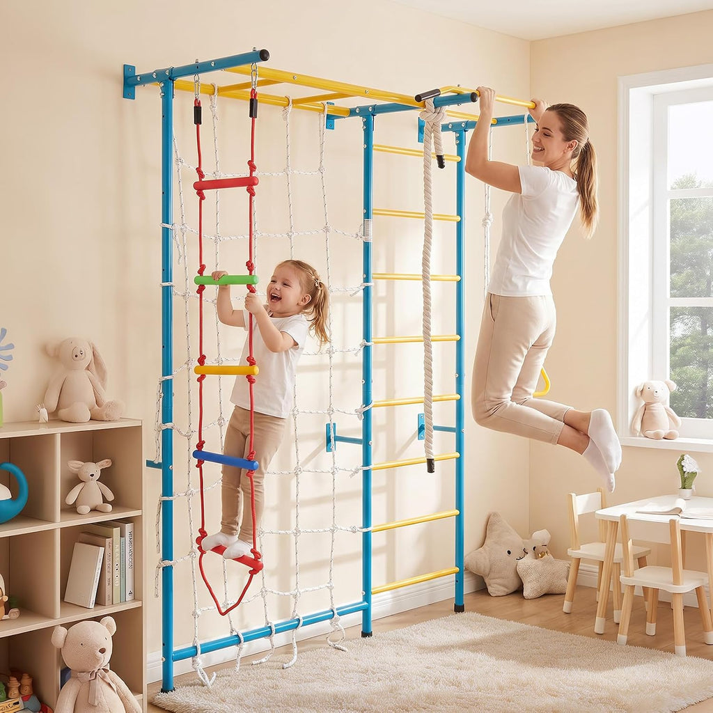 Indoor Jungle Gym for Toddlers, in-1 Climbing Playset with Carbon Steel Swedish Ladder, Wall Ladder, Pull-Up Bar