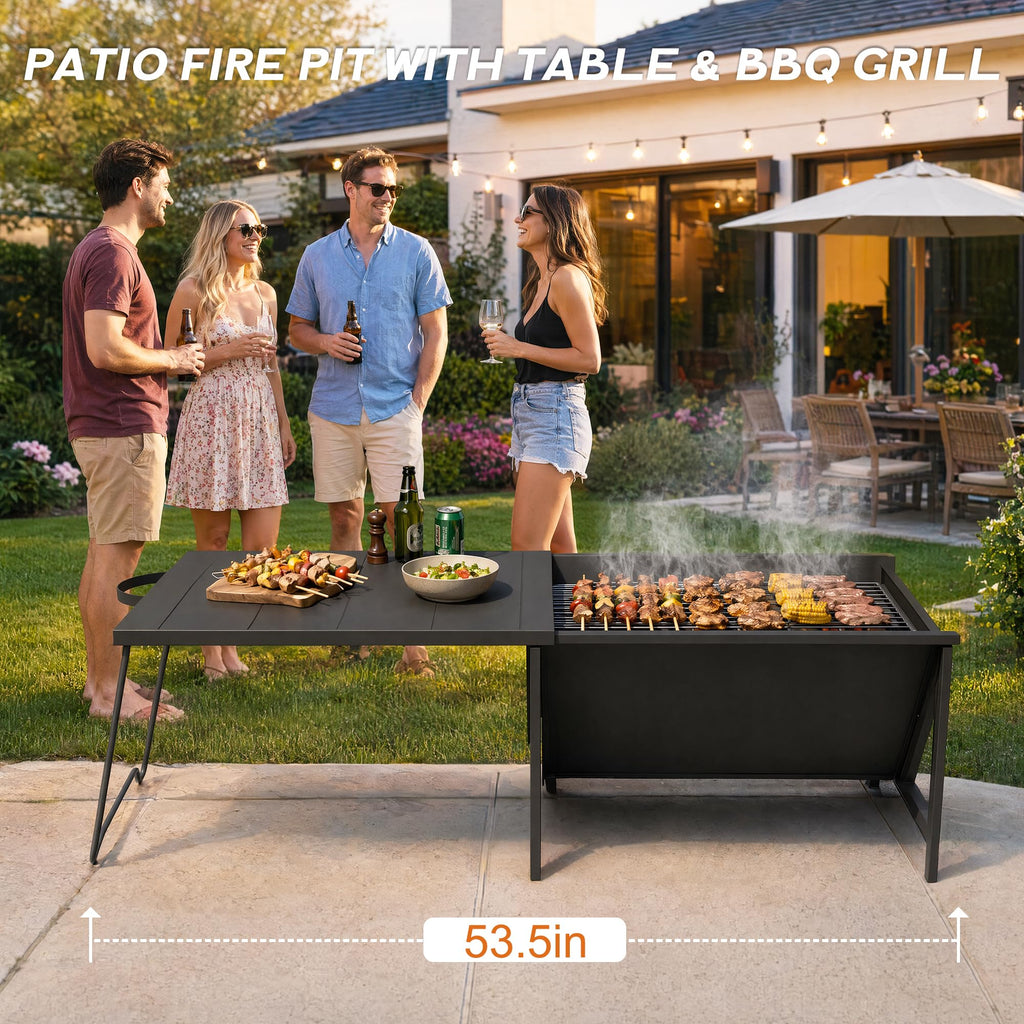 Outdoor Fire Pits with Poker, Square Wood Burning Firepit Bowl