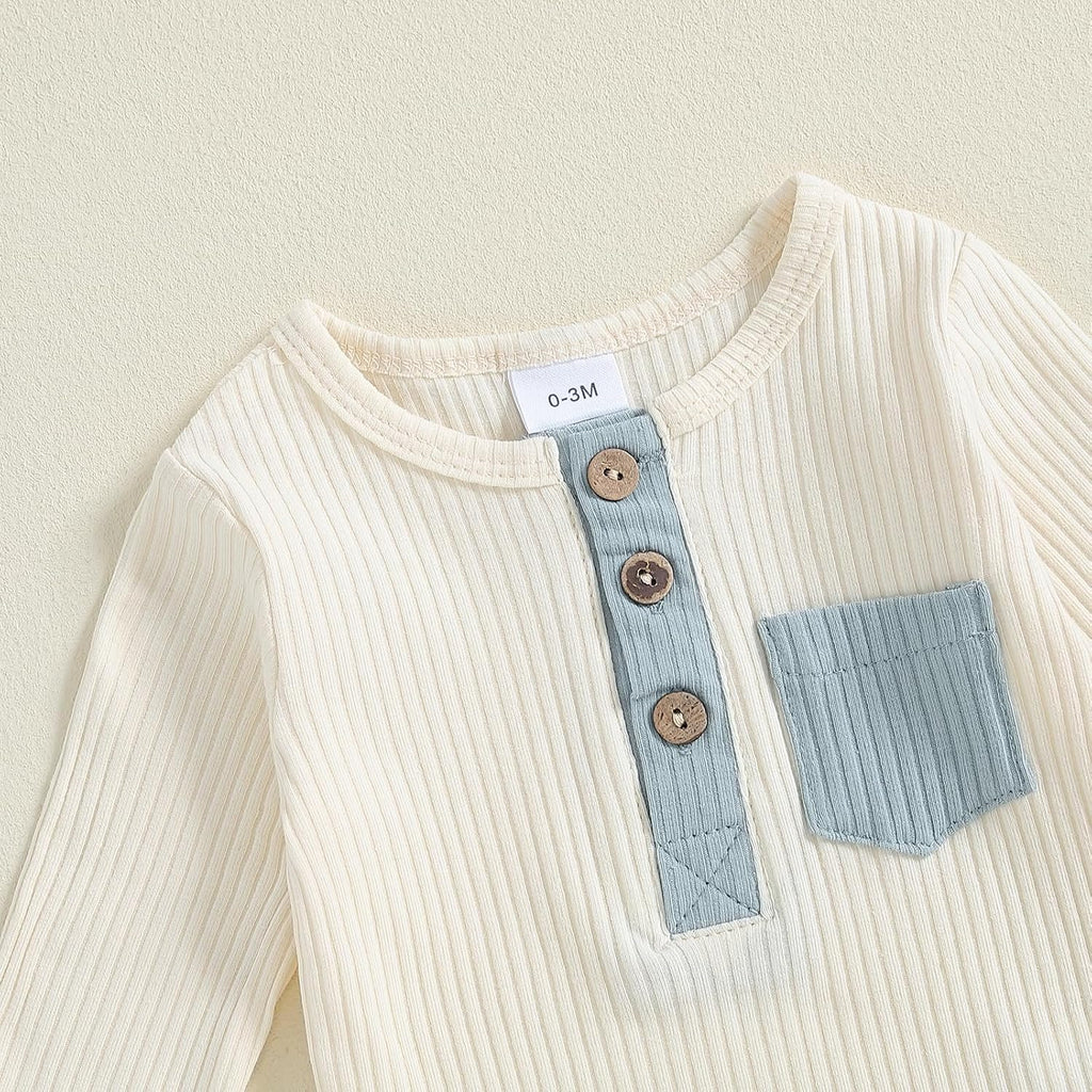Baby Boy Clothes 3 6 12 Ribbed Knitted Long Sleeve Romper and Pants Sets Newborn Fall Splicing Color Outfits