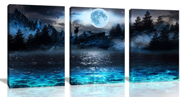 Wall Decorations Moon Deer Ocean Landscape Picture Teen Room Decor Wall Art Modern Decor 3 Piece Framed Ready To Hang