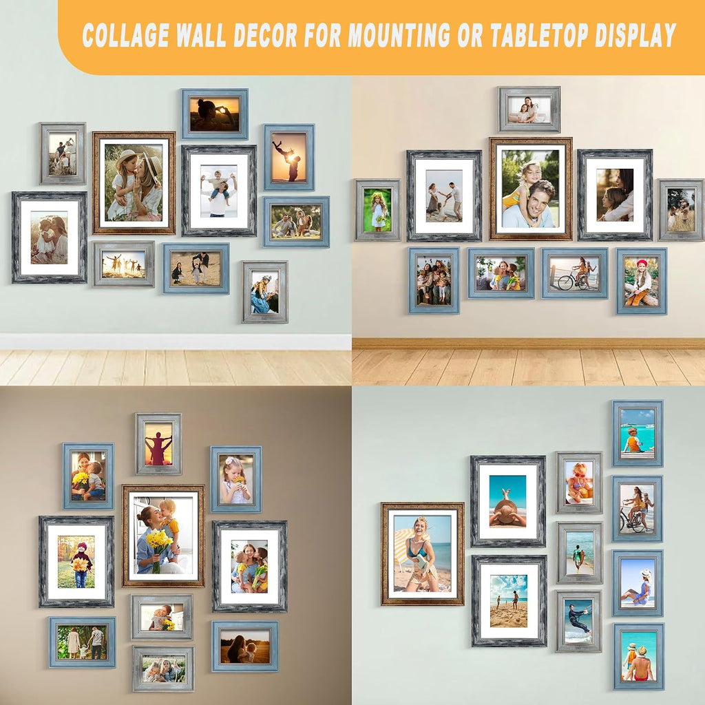 Picture Frames Collage Wall Decor 10-Pack, Gallery Wall Frame Set with 11x14 8x10 5x7 4x6 Frames in 4 Different Finishes - Set of 10