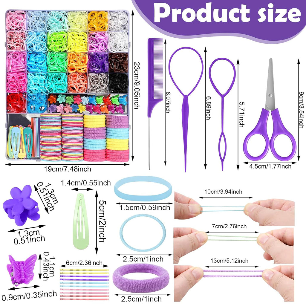 Hair Accessories for Girls, 2194 Pcs Colorful Elastic Hair Ties Set with Rubber Bands Butterfly Hair Clips Bobby Pins