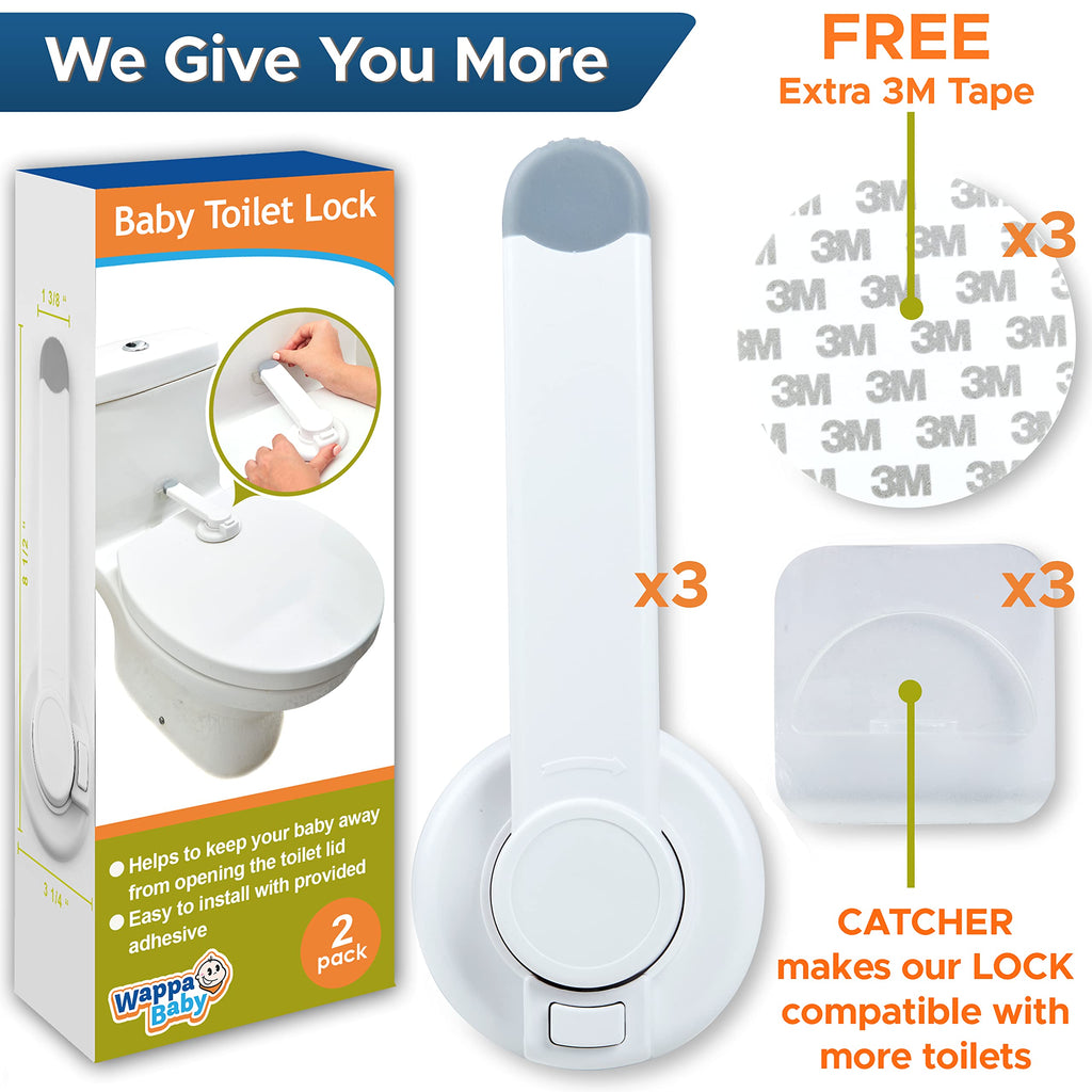 Toilet Lock (3 Pack) Ideal Baby Proof Toilet Lid Lock with Arm - No Tools Needed Easy Installation with 3M Adhesive
