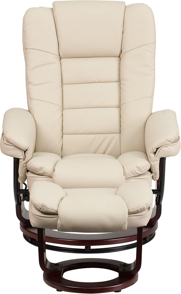 Modern Reclining Swivel Lounge Chair and Ottoman — Beige