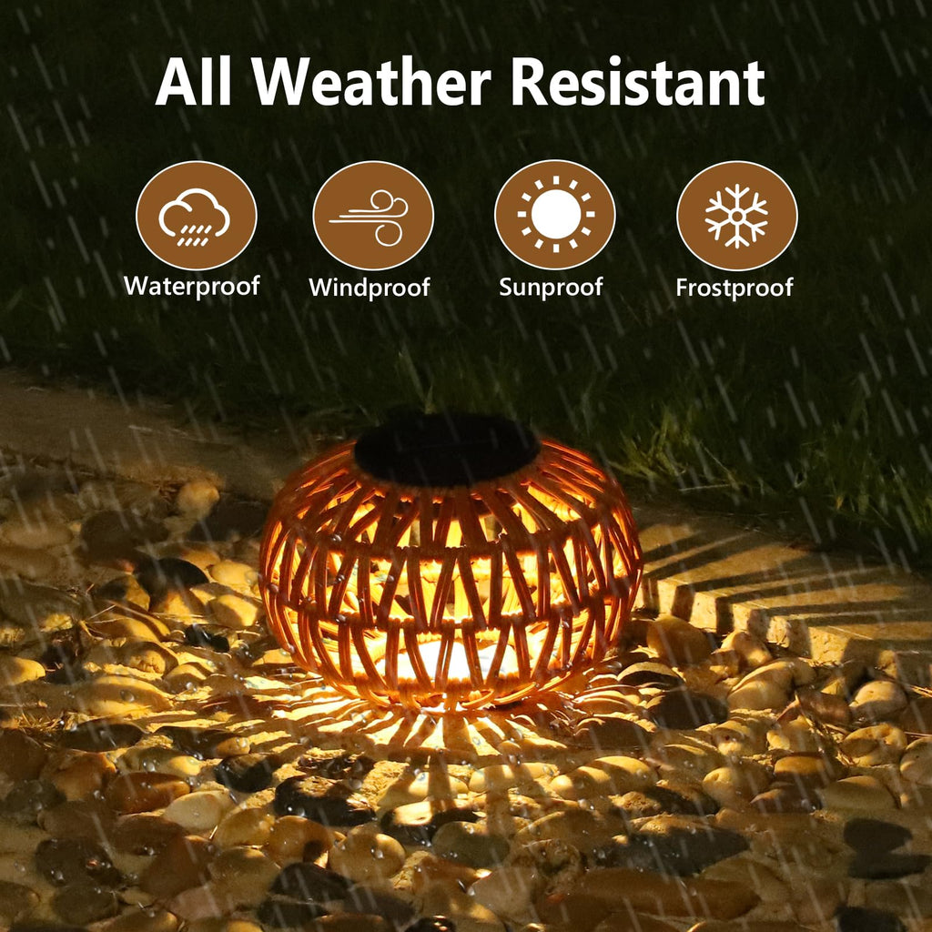 Solar Lights Outdoor Waterproof, 4 Pack Rattan Solar Lantern, Outdoor Solar Lights for Yard, Solar Table Lanterns
