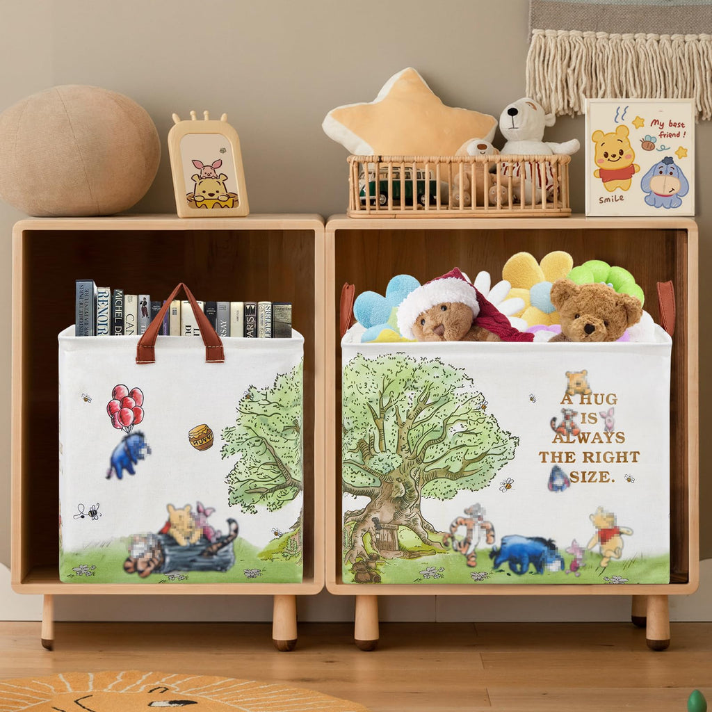 Bear Nursery Decor Storage Basket Foldable With Waterproof PE Coating, Square Large Canvas Laundry Hamper, Diaper Bag