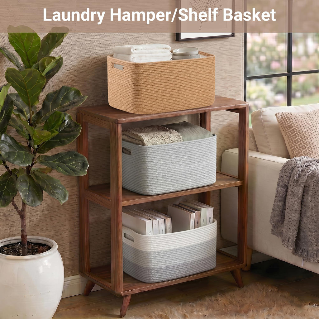 75L Large Jute Rope Storage Basket, 22"x17"x12" Woven Laundry Hamper, Blanket Basket , Toy Storage Bin for Kids