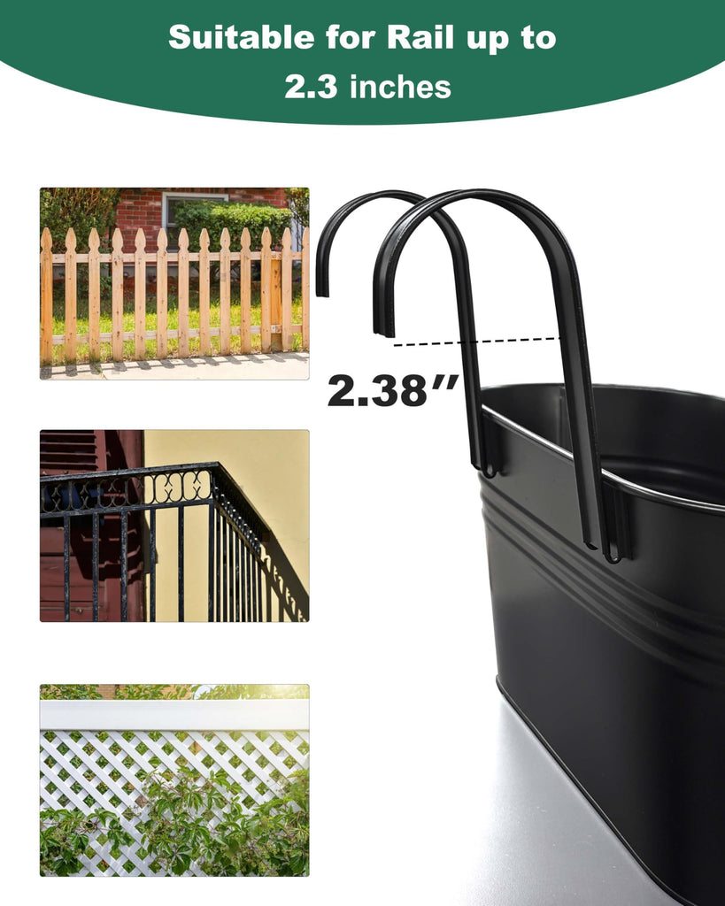 11 Inch Railing Planter Box, 5 Pack Metal Hanging Planters with Hooks