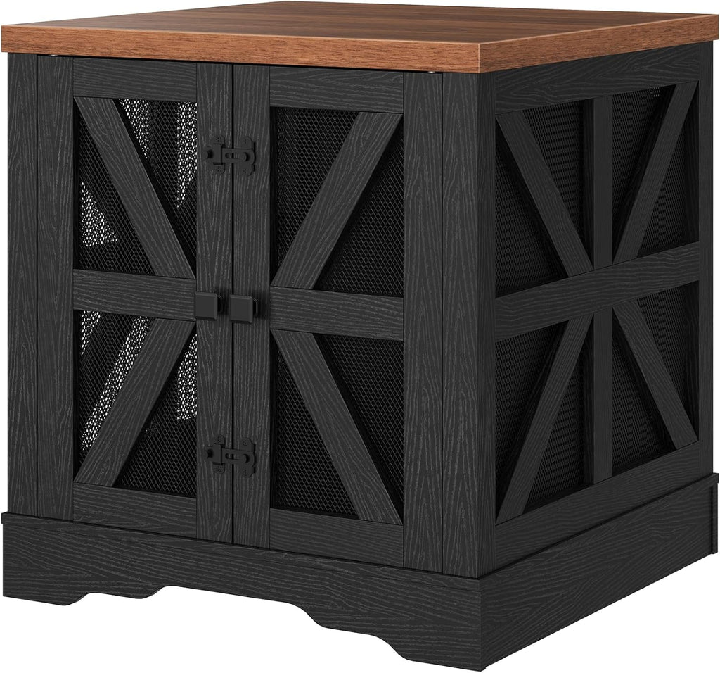 Dog Crate Furniture for Small to Medium Dogs, Dog Kennel Indoor with Barn Doors, Pet Cage Side End Table, Black