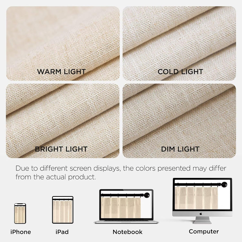 Natural Linen Pinch Pleat Curtains 102 Inch Long 2 Panel Set,Semi Sheer Curtain,Back Tab Light Filtering Drapes with