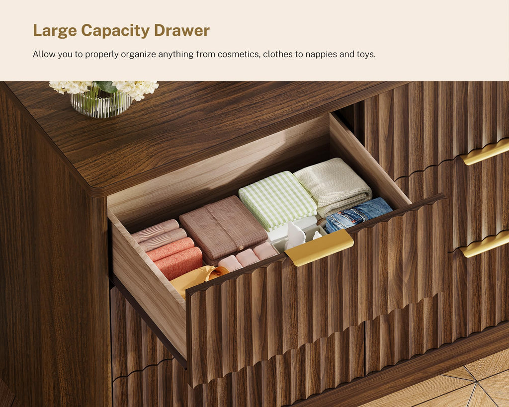 63" Dresser with 9 Drawers, Modern Dressers & Chest of Drawers with Metal Handles, Fluted Dresser, Wood Closet
