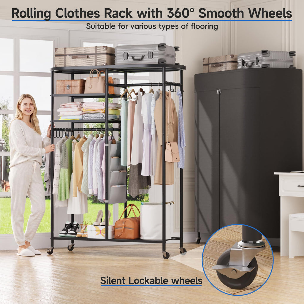 Heavy Duty Clothes Rack with Cover Portable Rolling Closet 480LBS