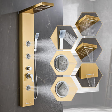 Multi-Function Shower Panel Tower System 6 in1 Shower Panel Tower with Powerful Body Massage, Rainfall