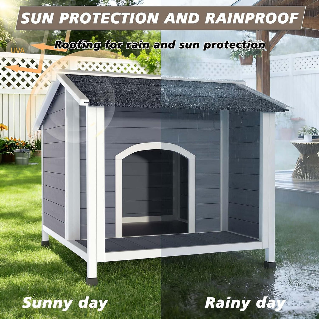 31" Wooden Dog House Outdoor with Porch, Elevated Outdoor Dog Houses for Small to Medium Dogs, All-Weather Friendly