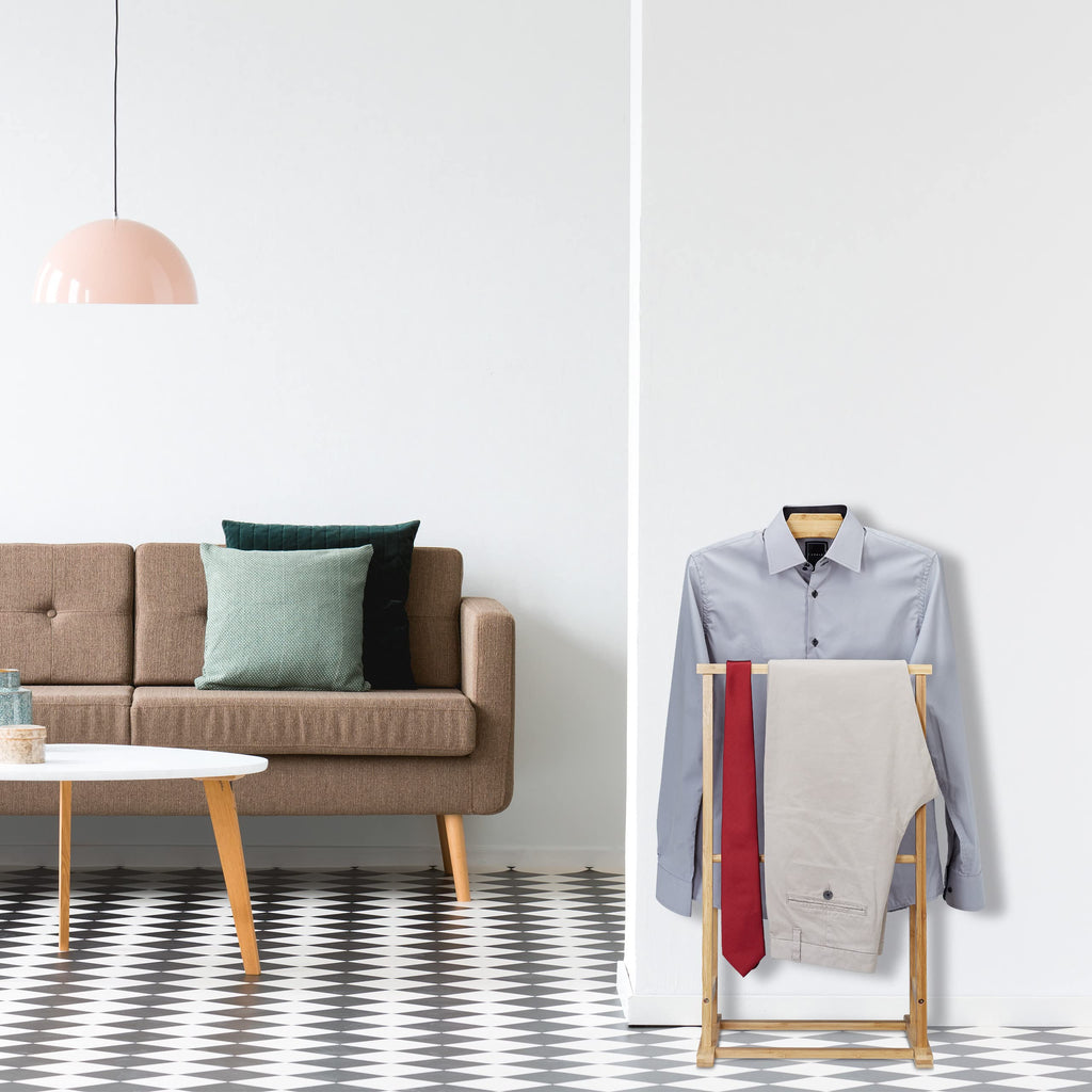 Natural Valet Stand Bamboo for Men and Women, Clothes Rack s, H x W x D: 98.5 x 47 x 36 cm, 98.5 x 47 x 36 cm