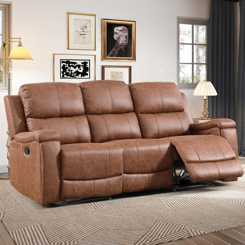 CANMOV Faux Leather Manual Reclining Sofa,3 Seat Recliner Couch Sofa with Overstuffed Arms and Back,Manual Recliner