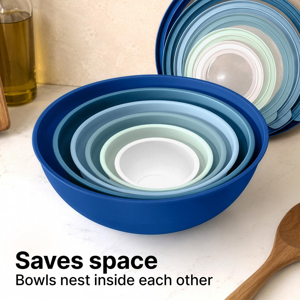 12 Piece Plastic Mixing Bowls with Lids Set - Leak-Proof Microwave & Freezer Safe Stackable Mixing Bowl Set