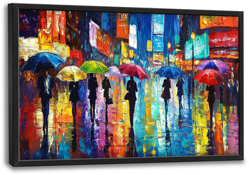 City Large Wall, Colorful Urban Cityscape Pictures Wall Decor, New York Rainy Street Paintings, Times Square Canvas