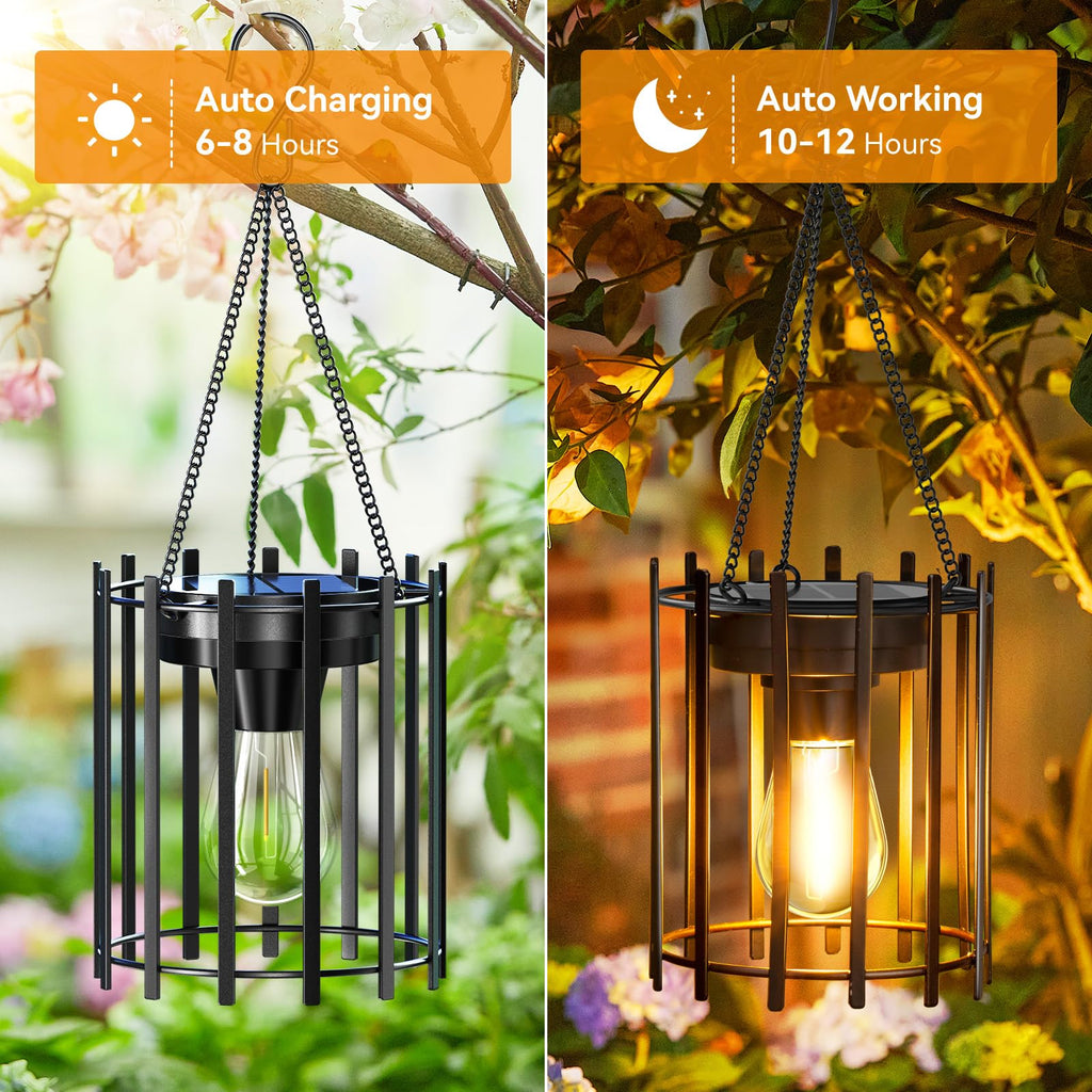 Solar Lanterns Outdoor Waterproof, 4 Pack Upgraded Bright Hanging Lights, Metal Decorative Lanterns for Yard Patio