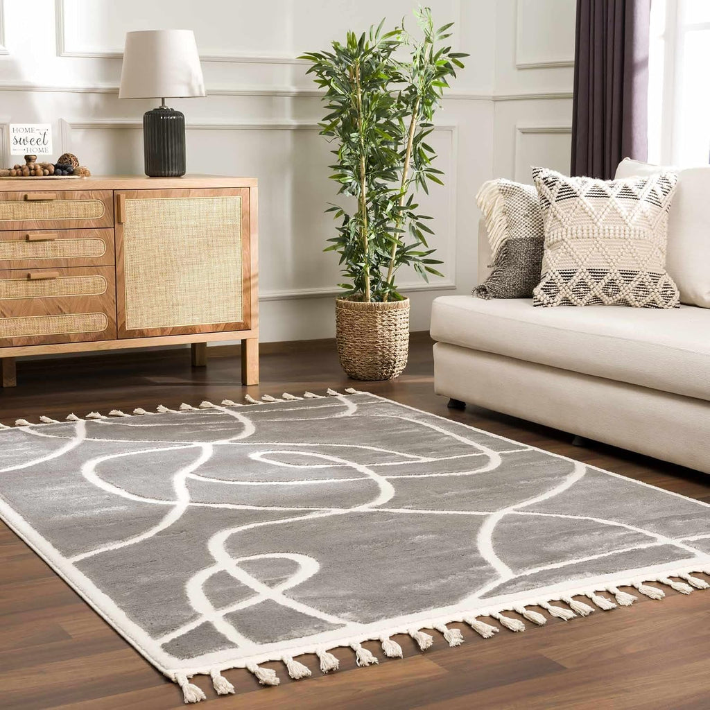 Pikes Living Room, Bedroom Area Rug - Abstract Swirl - Contemporary Modern Minimalist Boho Scandinavian - High Pile