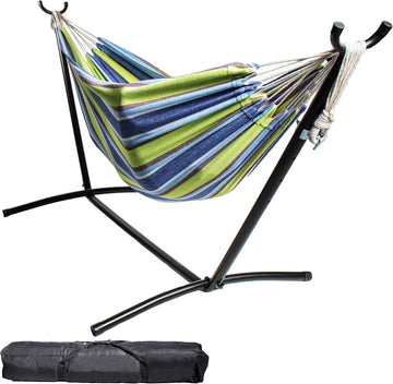 Expressions Double Camping Hammock with Steel Stand & Carrying Bag, Adjustable Height, Ultra Soft Cotton Blend, 550