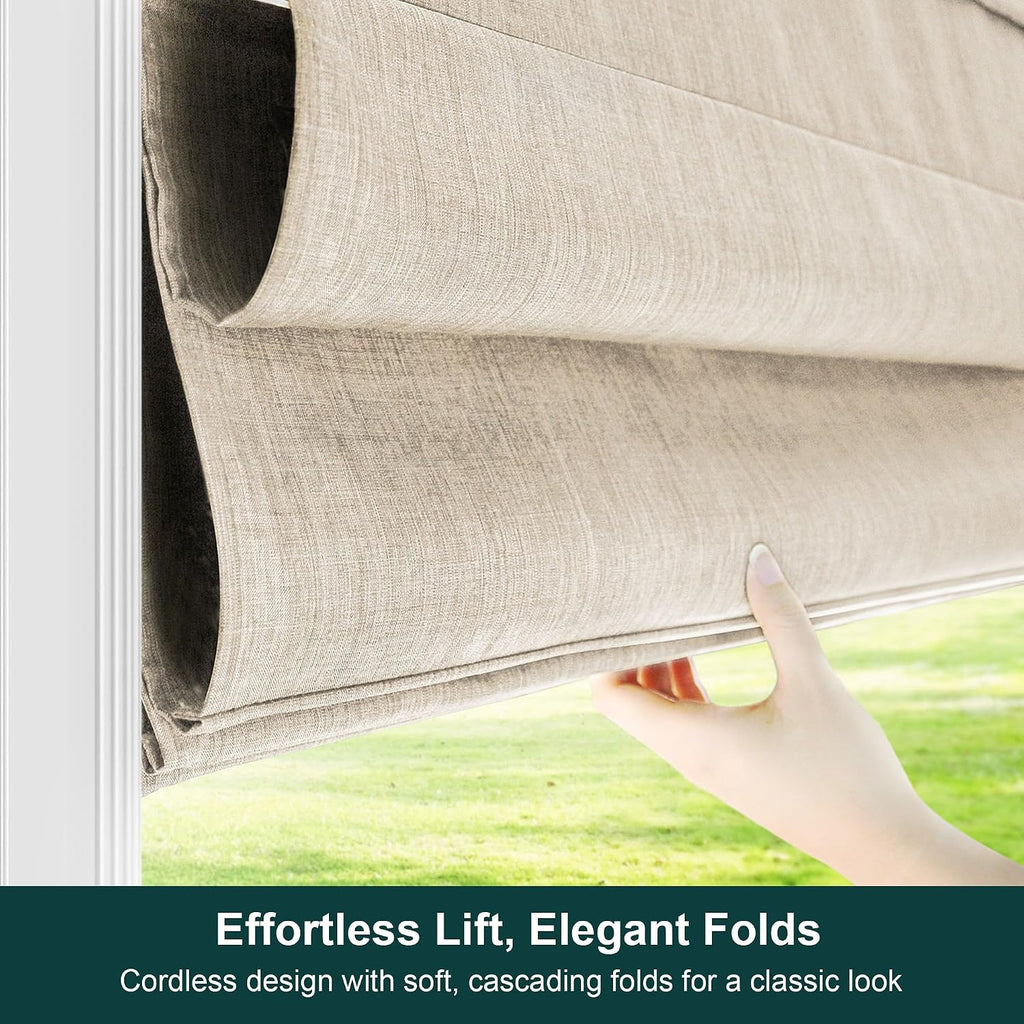 Cordless Roman Window Shade, Belgian Flax, 27"W x 64"H | Cordless Child-Safe, Room Darkening UV, Inside/Outside Mount