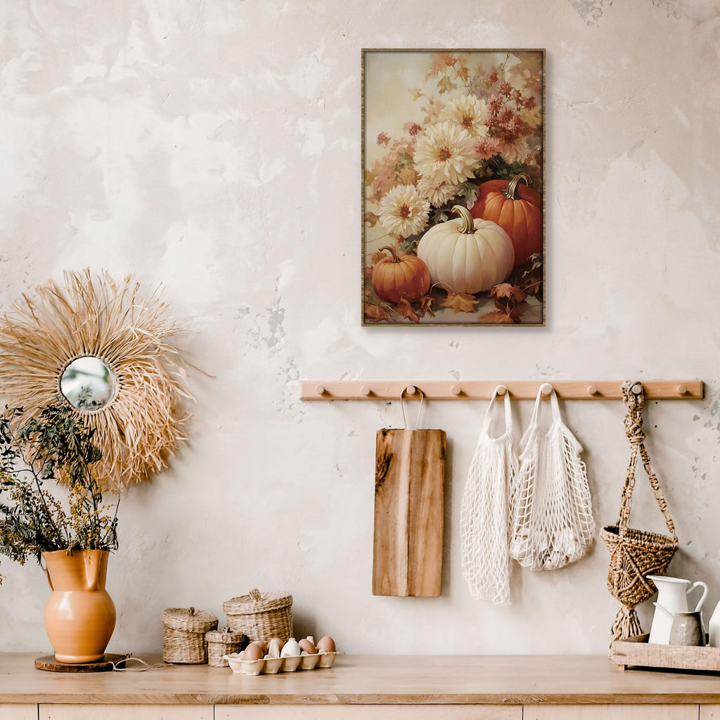 Fall Pumpkin Rustic Farmhouse Wall Art Decor 16x24 (White-)