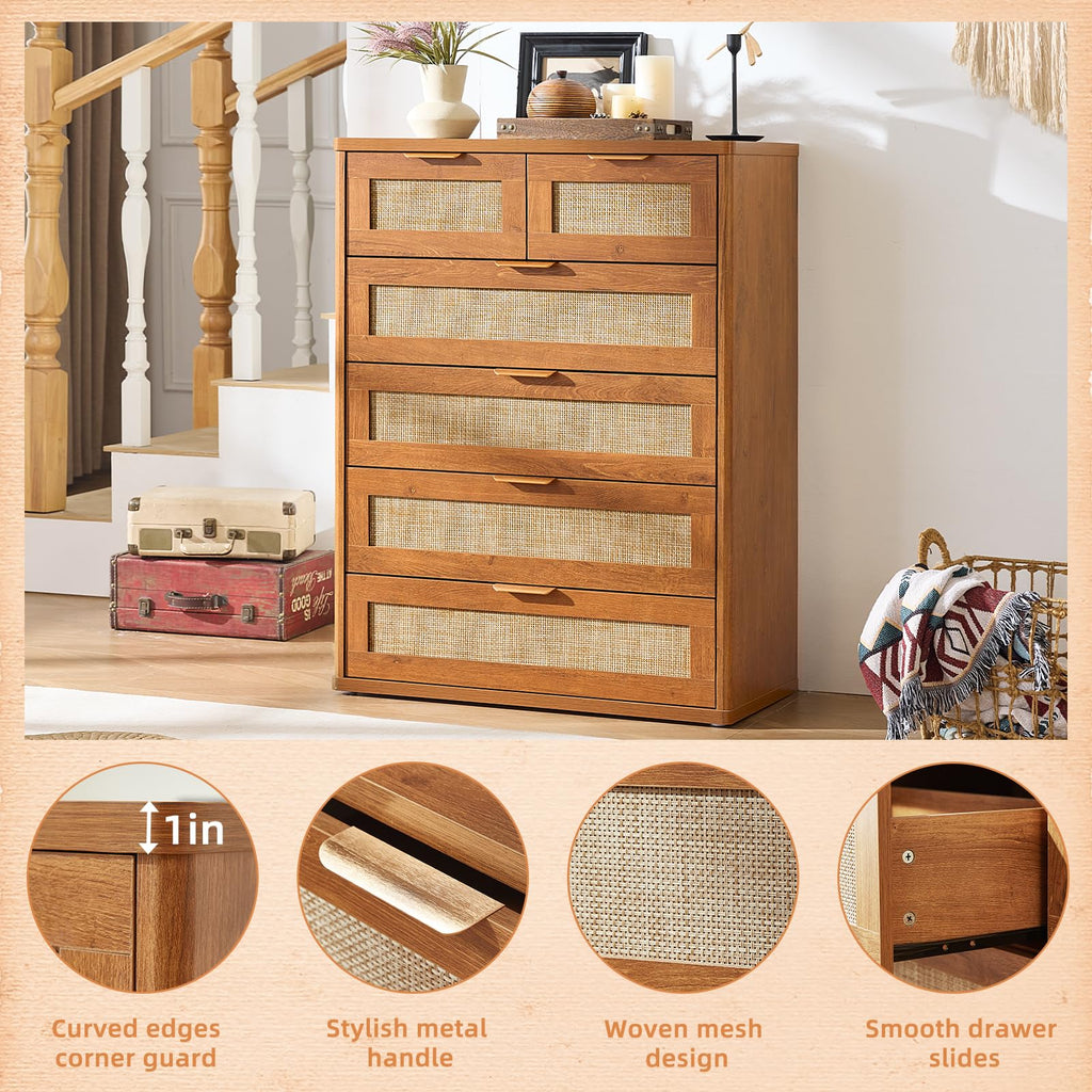 Rattan Dresser, 41" Tall Chest of Drawers