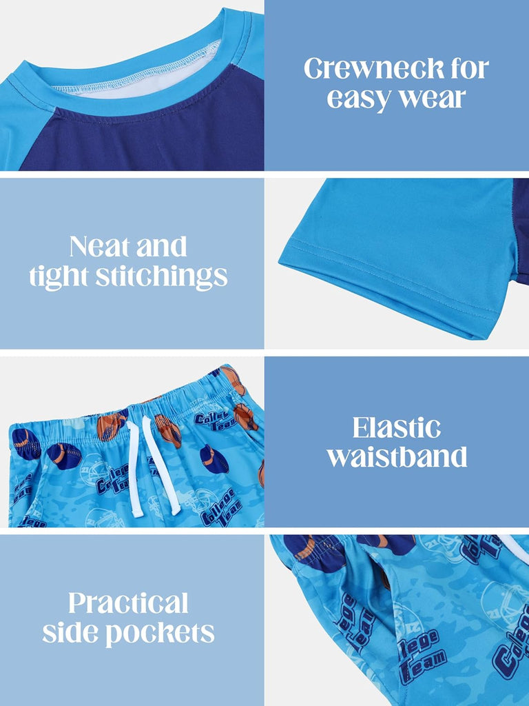 4 Pieces Boys Pajamas Shorts with Drawstring Pockets and Short Sleeve Shirts Teens Loungewear Shorts and Shirts Set