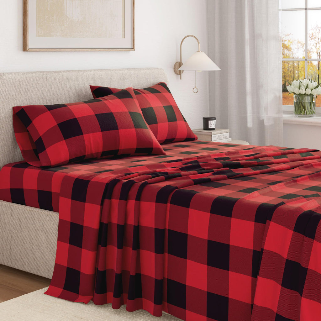 Flannel Sheet Set - 100% Turkish Cotton, Double-Brushed, Printed Bed Sheets - Ultra-Soft, Cozy, 4-Piece