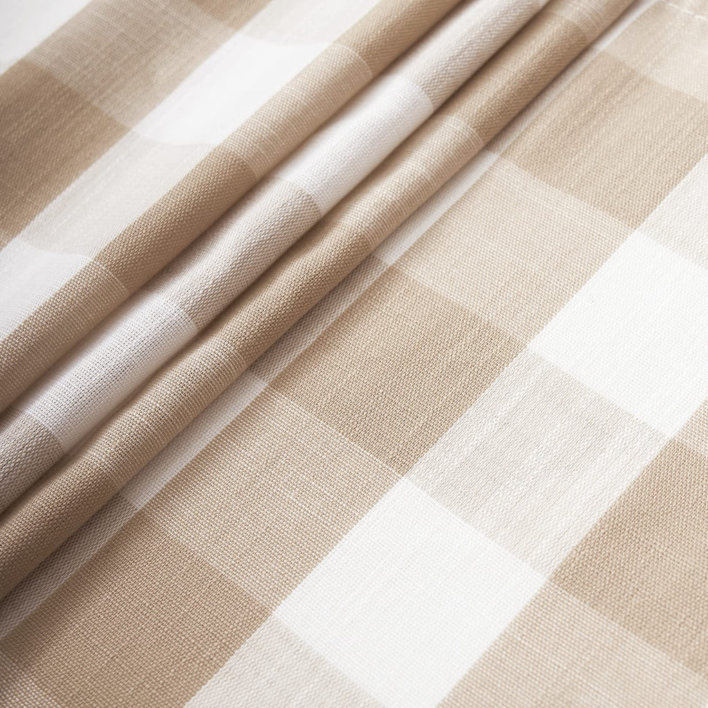 Plaid Kitchen Tier Curtains for Basement Laundry 27x24 Taupe White Check 2