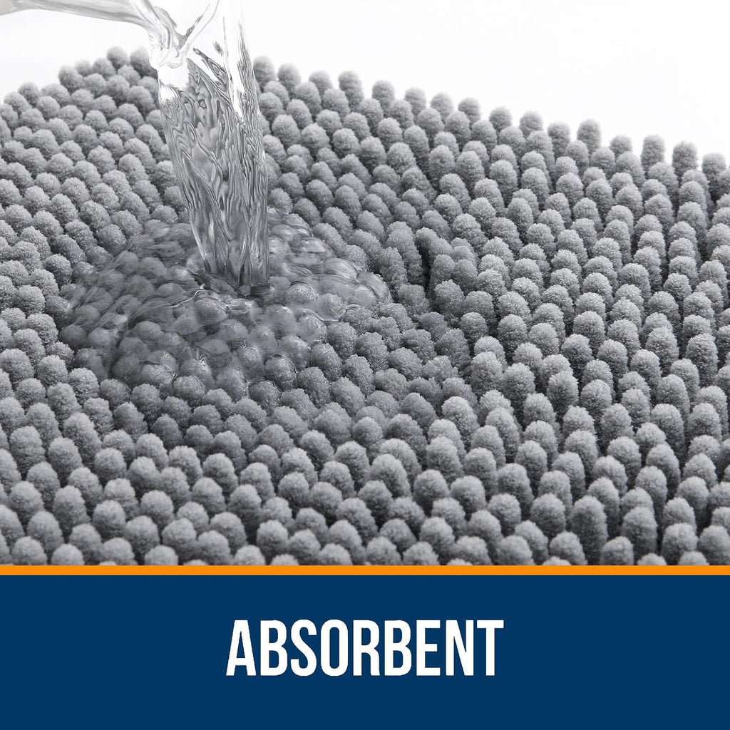 Chenille Bathroom Rugs Sets 3 Piece, 30"x20"+24"x16"+24"x20", Grey | Soft Absorbent Bath Mat and U-Shaped Contour