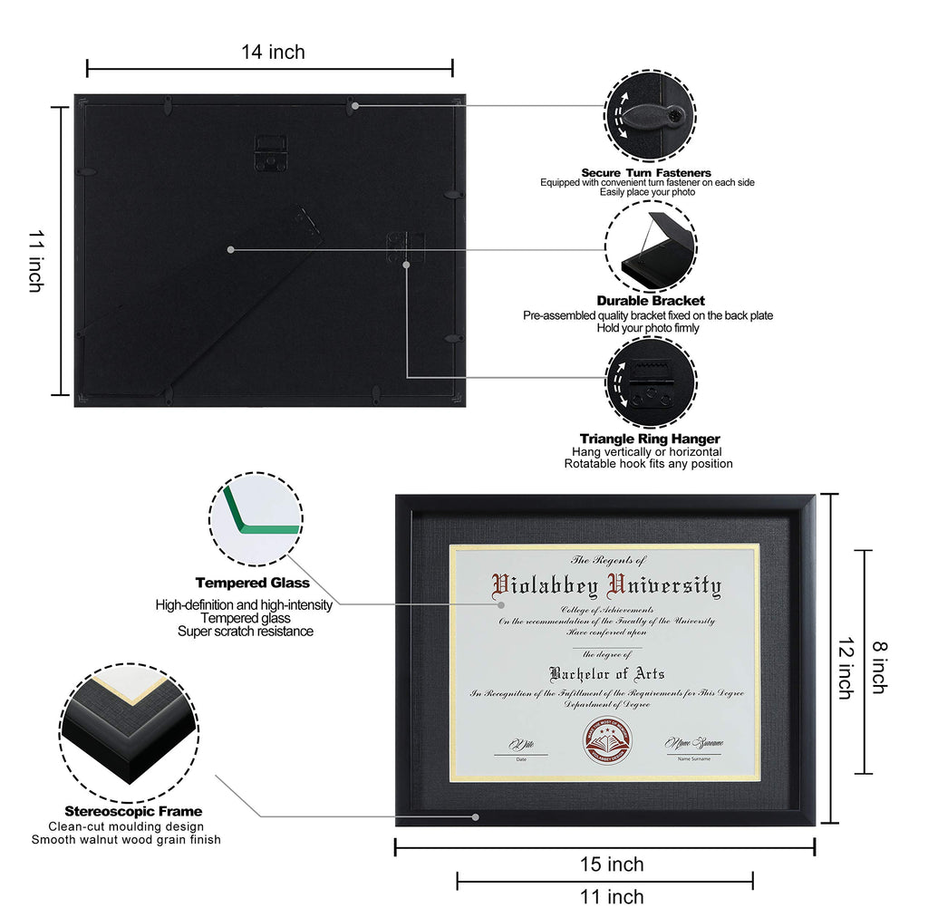8.5 x 11 Diploma Frame Black 2 Pack Degree Document Wall Tabletop