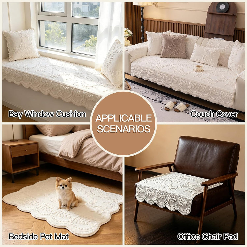 Plush Couch Cover for Pet, Dog Couch Cover for Sofa, Ivory White