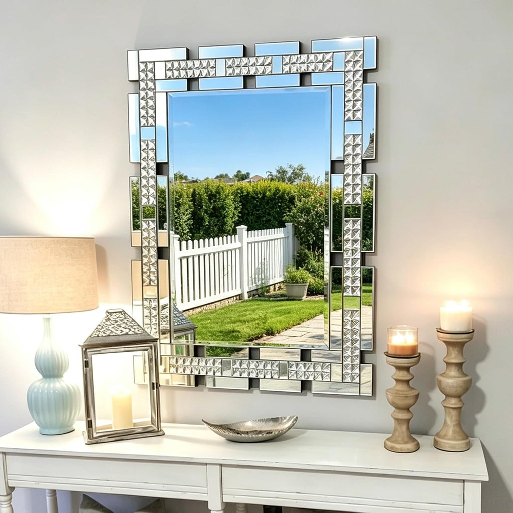 Crystal Decorative Wall Mirror , 36 X 24 Inches Large Mirror for Wall Decor with Beveled Edge, Rectangle Elegant Wall
