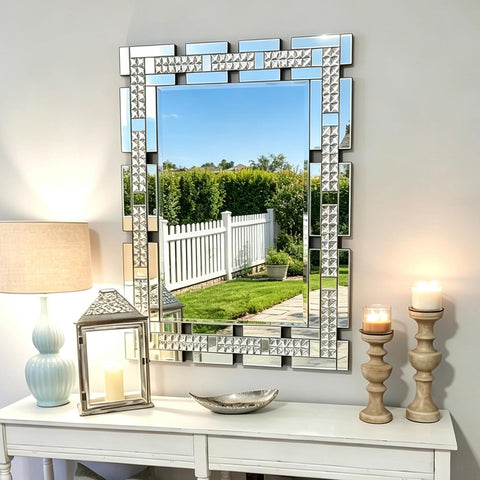 Crystal Decorative Wall Mirror , 36 X 24 Inches Large Mirror for Wall Decor with Beveled Edge, Rectangle Elegant Wall