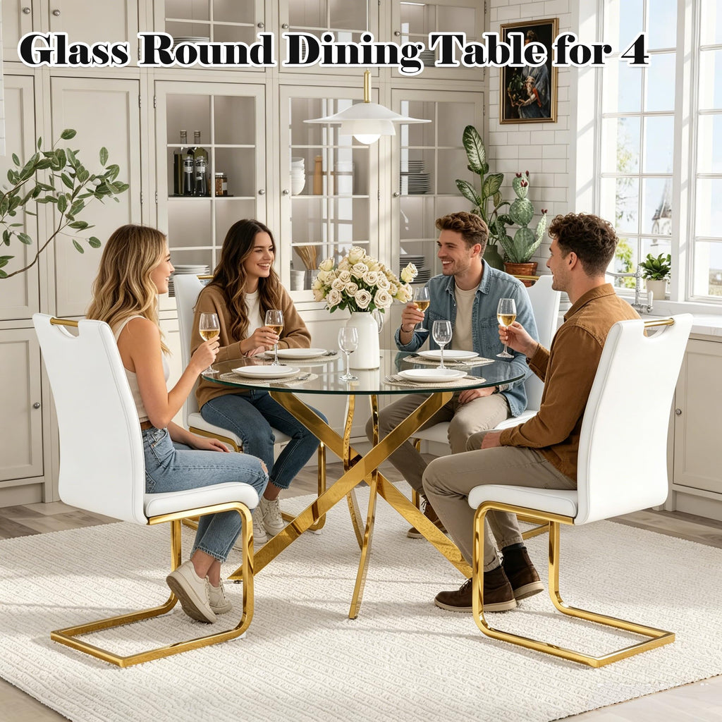 36-Inch Round Tempered Glass Dining Table for 2-4 Person Space-Saving Small Kitchen Table with Heavy-Duty Metal Legs