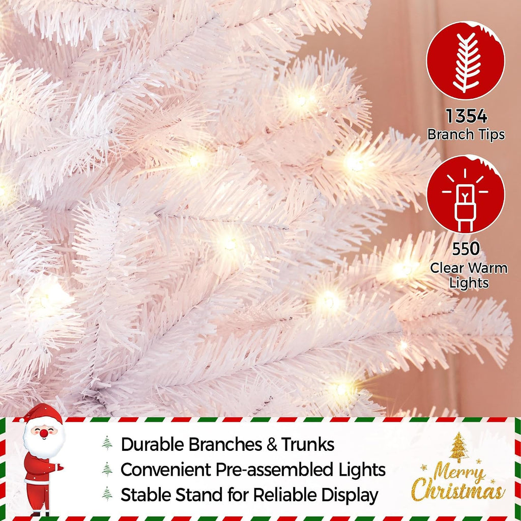 7.5ft Prelit Artificial Christmas Tree, 550 Warm Lights, White | 1354PVC tips fluff into an even, layered shape on a
