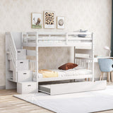 Stairway Twin Over Full Bunk Bed with Twin Trundle and Drawers