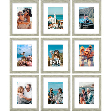 8x10 Picture Frames Set of 9 for Wall Mount & Tabletop, Driftwood