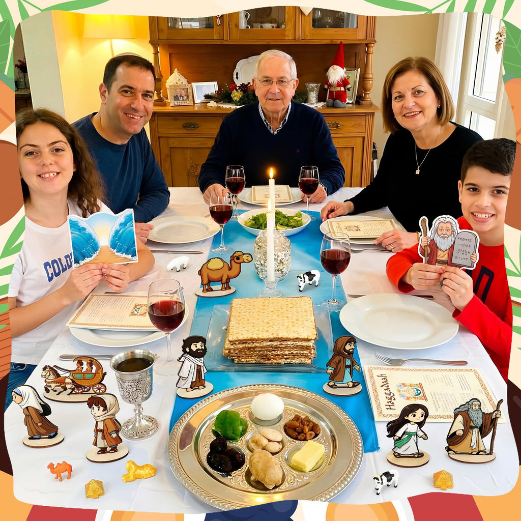 14 Pcs Passover Table Centerpiece Happy Passover Egyptian Figurines Ancient Jewish Pesach Wooden Tabletop Decor with