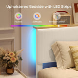 Queen Bed Frame with Adjustable Headboard & LEDLighting, Corduroy Upholstered Platform Bed Frame withStorage Shelf