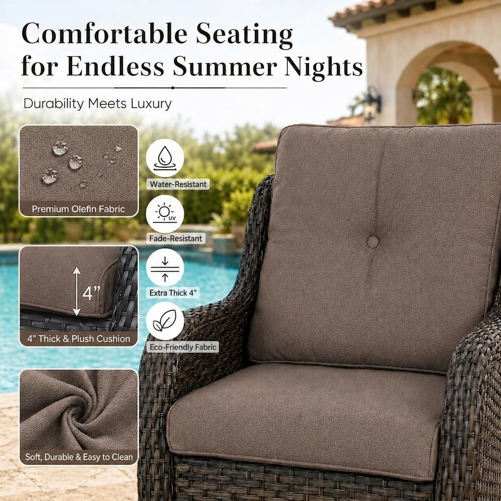 Outdoor Swivel Rocker Wicker Patio Chairs Set of 2, Rattan Rocking Chair Furniture Set(Brown, Grey)