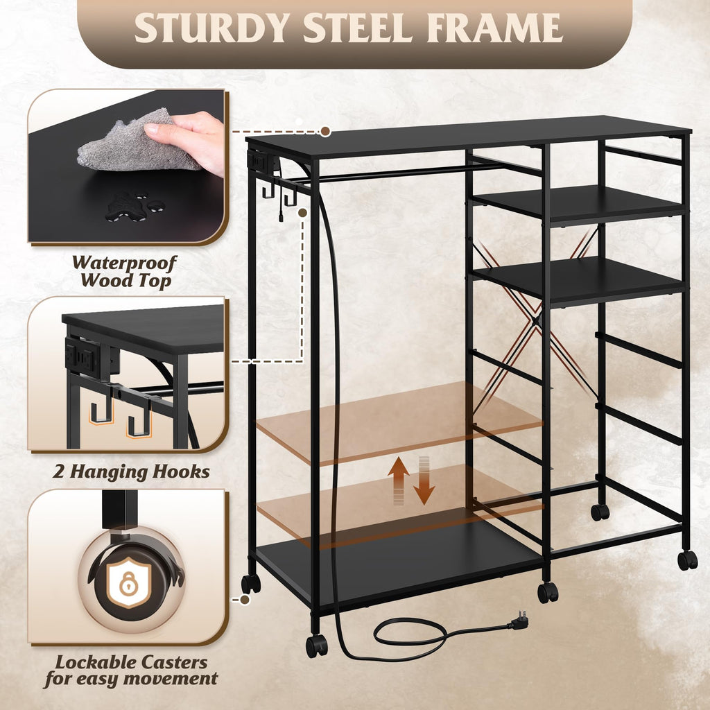 LED Dresser, 3 Drawers with Hanging Rack, Black