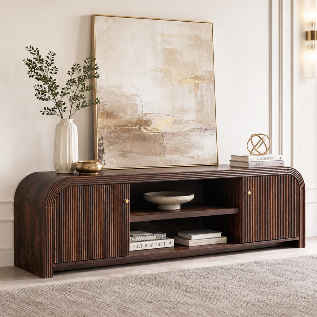 70" Modern TV Stand with Large Storage, Dark Walnut