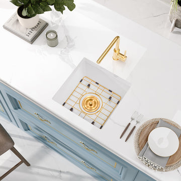 White Bar Sink Undermount 15''x15'', 15 Inch Undermount Small Wet Bar Sink, 9 Inch Depth White Single Bowl Quartz