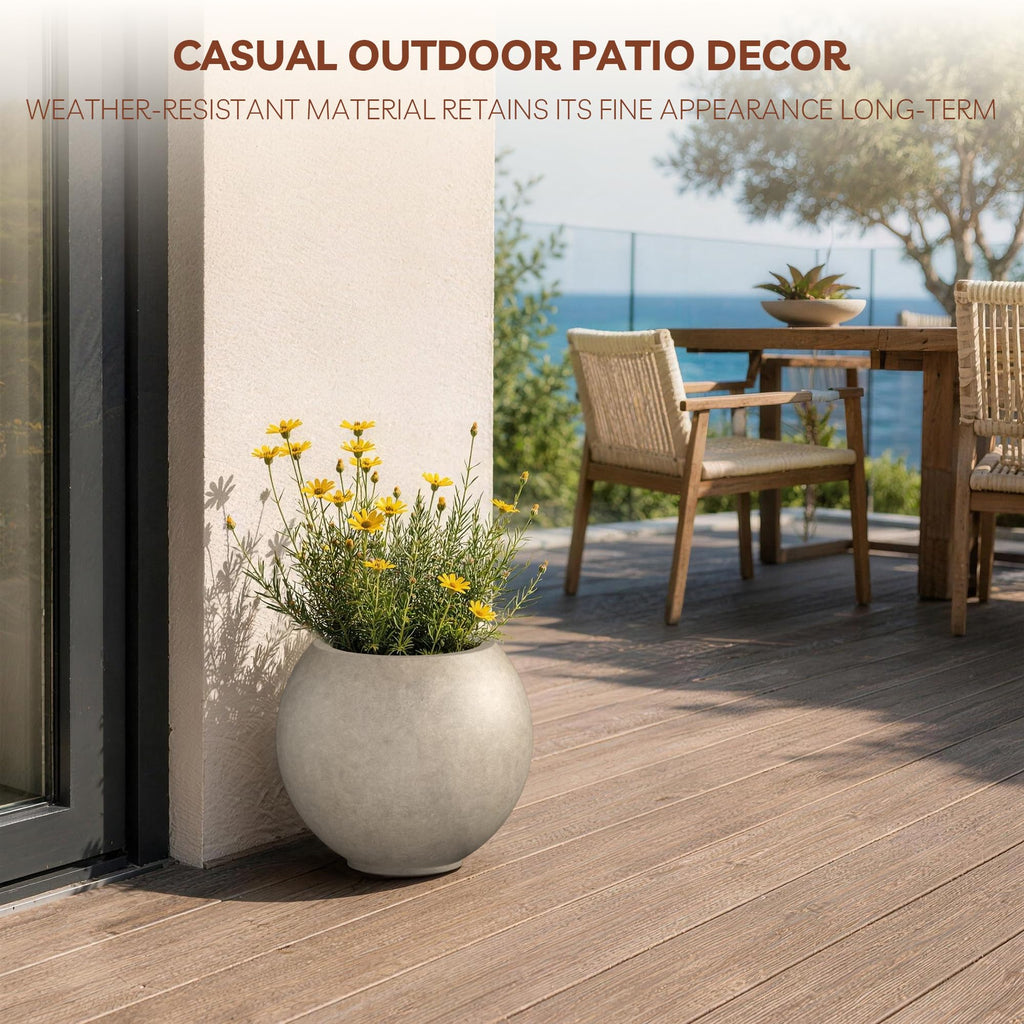 Small Round Sphere Weathered Concrete Planter 11" Dia, Outdoor