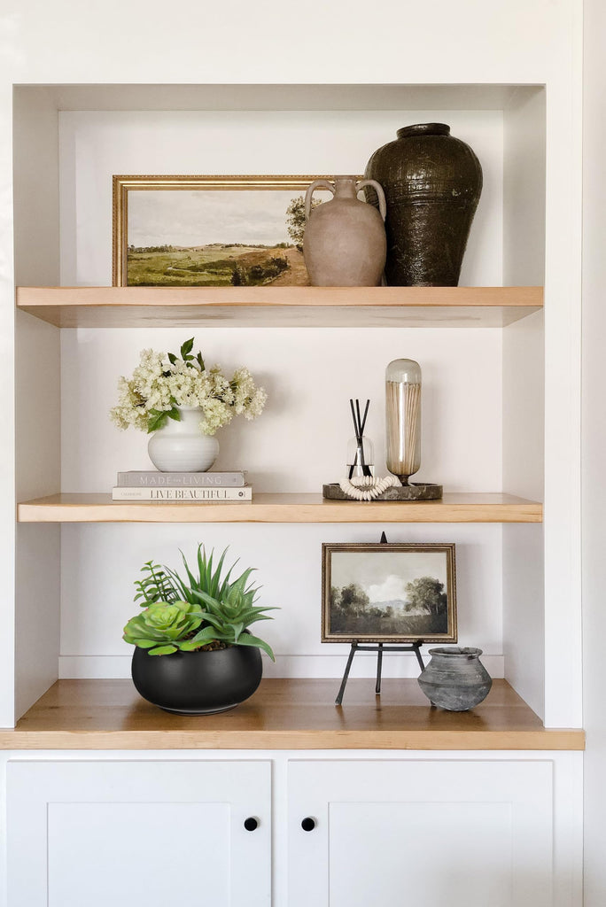 Fake Plants Artificial Succulents in Pots Faux Succulent Arrangement Potted Plant with Black Ceramic Pot Decor Modern